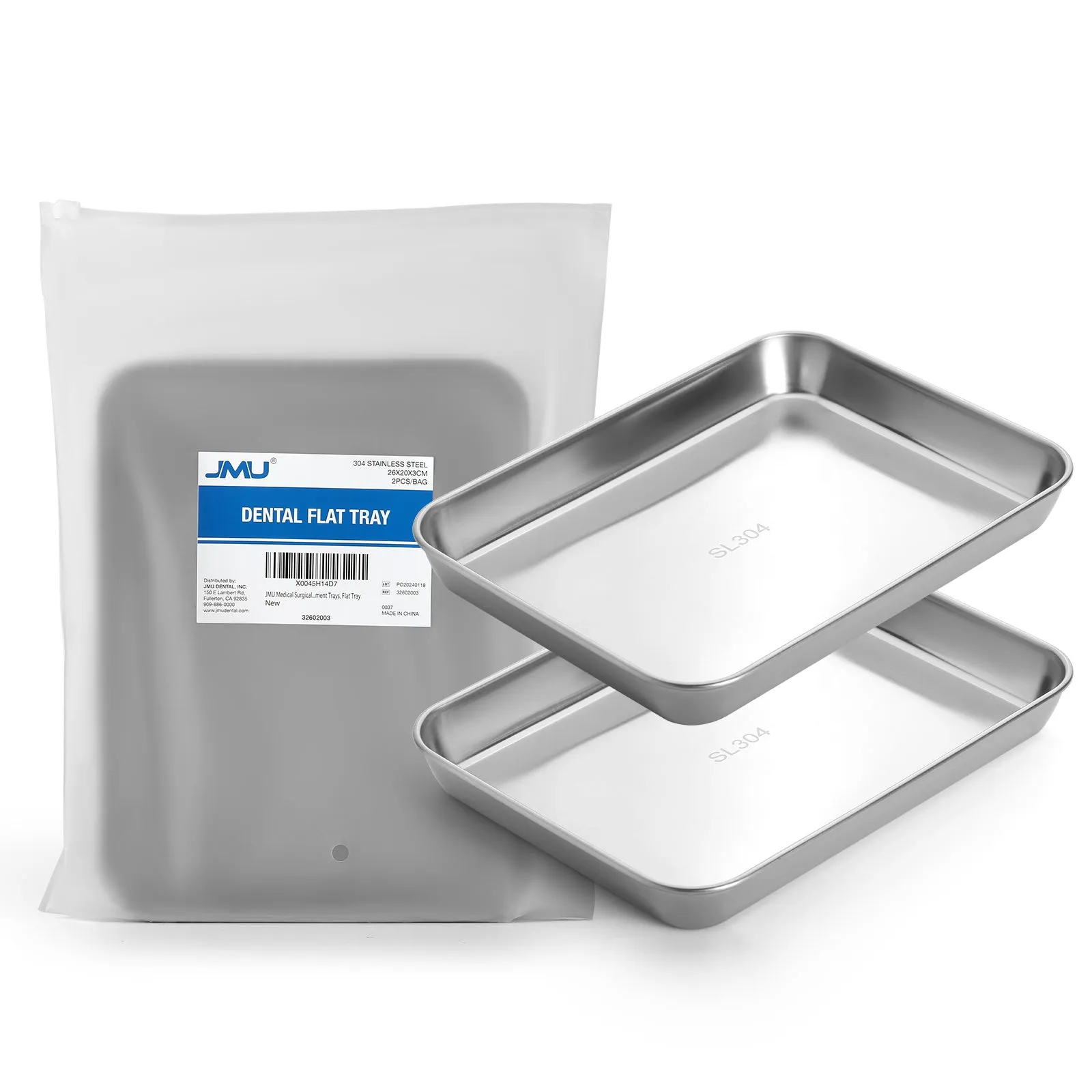 JMU Dental Flat Tray SL 304 Stainless Steel 10.2"x7.9"x1.2" 2PCS/Bag