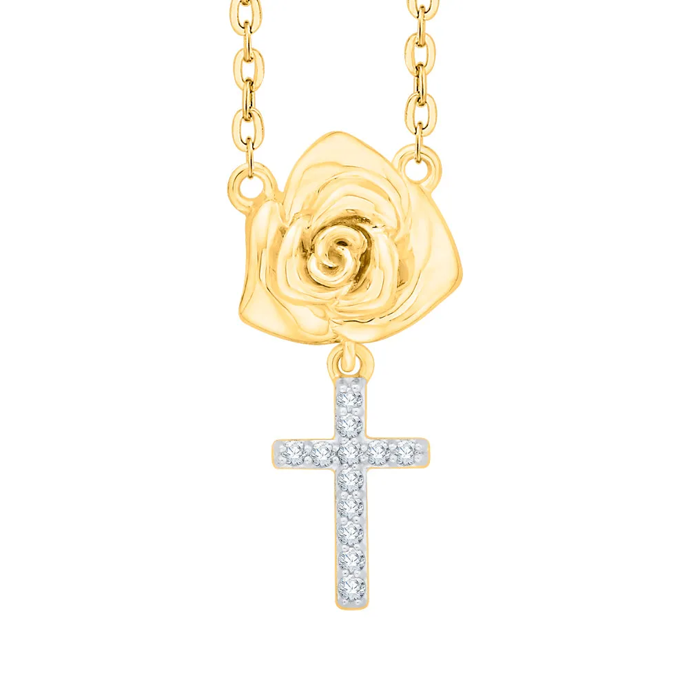 KATARINA Diamond Rose Cross Pendant Necklace (1/20 cttw)