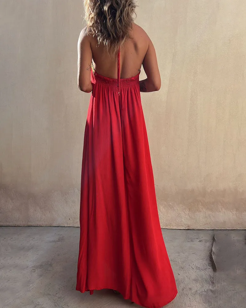 Lace Halter Neck Casual Resort Swing Dress