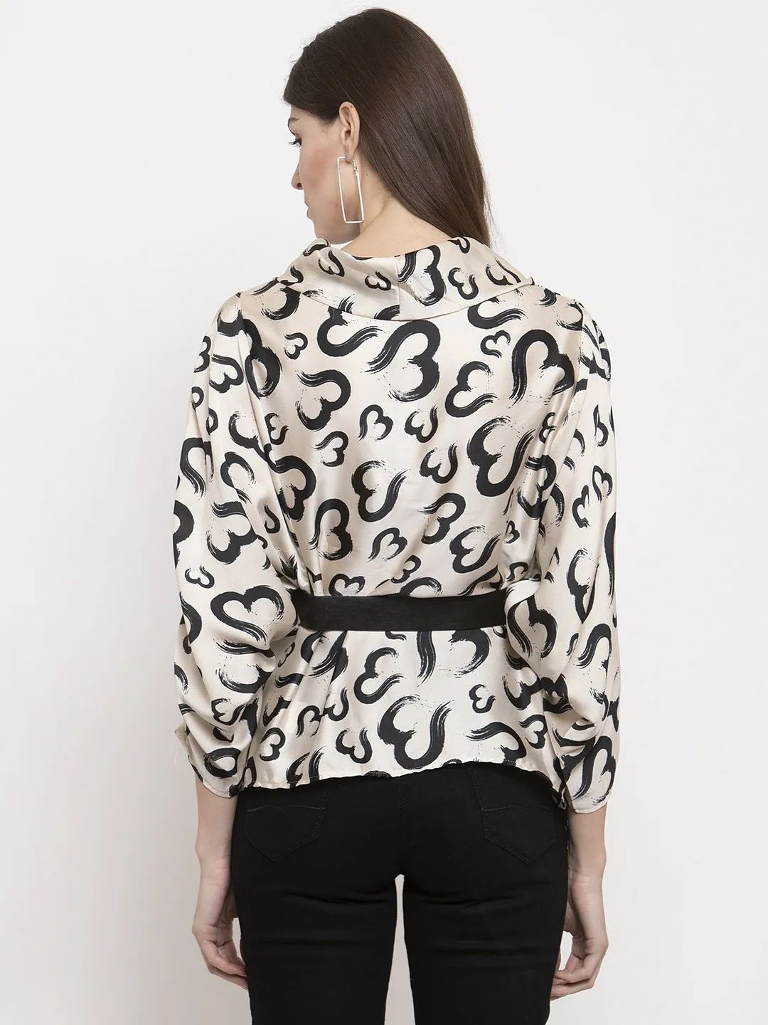 Ladies Beige half heart printed top