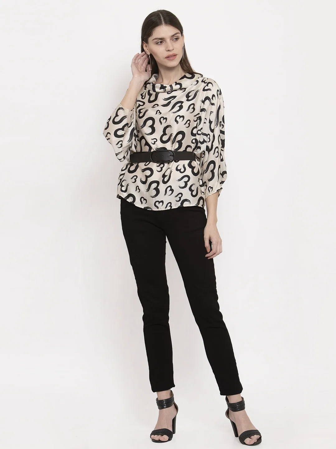 Ladies Beige half heart printed top
