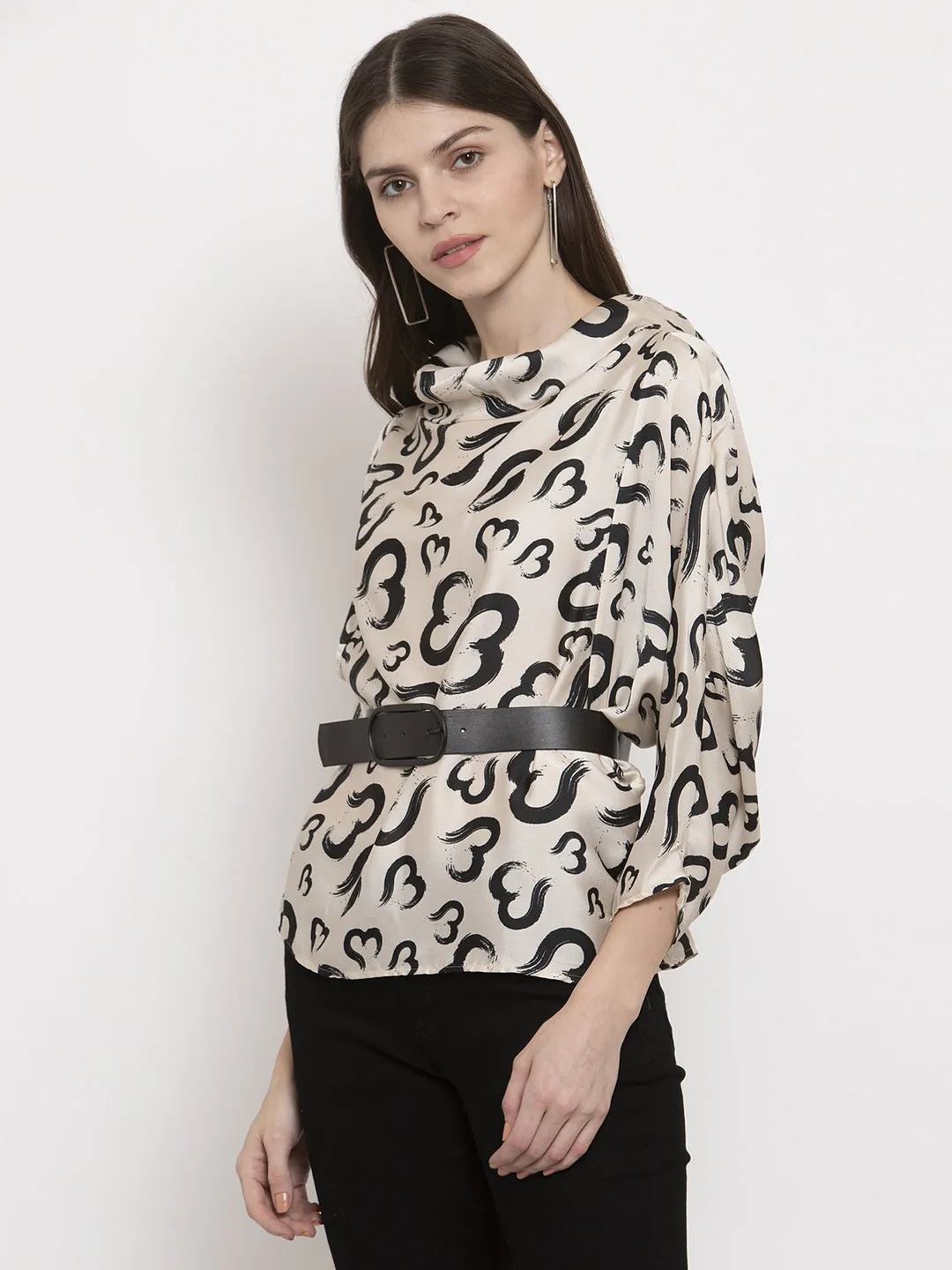 Ladies Beige half heart printed top