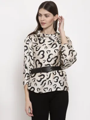 Ladies Beige half heart printed top