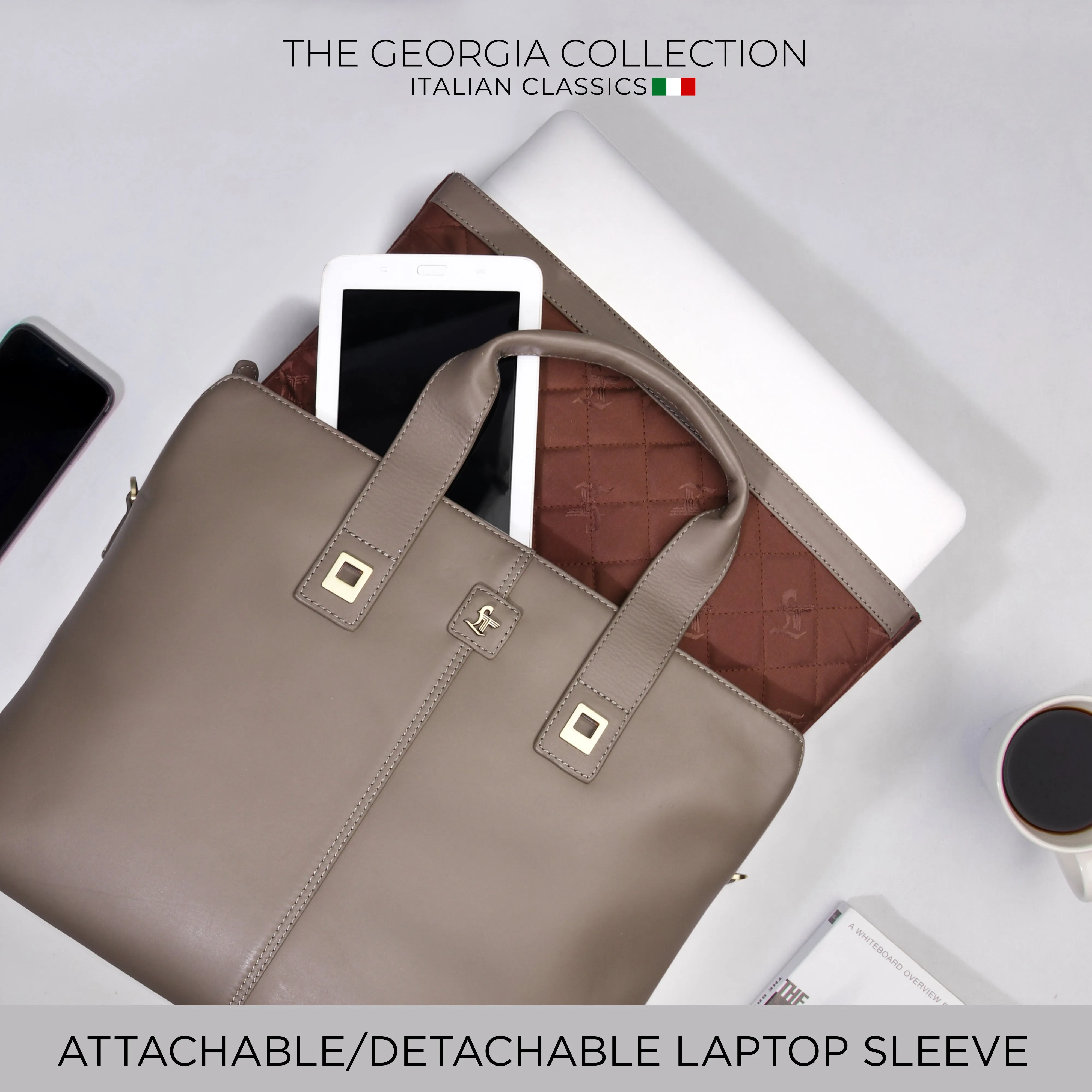 Luxury Corporate Diwali Gift | Georgia Collection | Leather Laptop Bag for Office | Colour - Beige