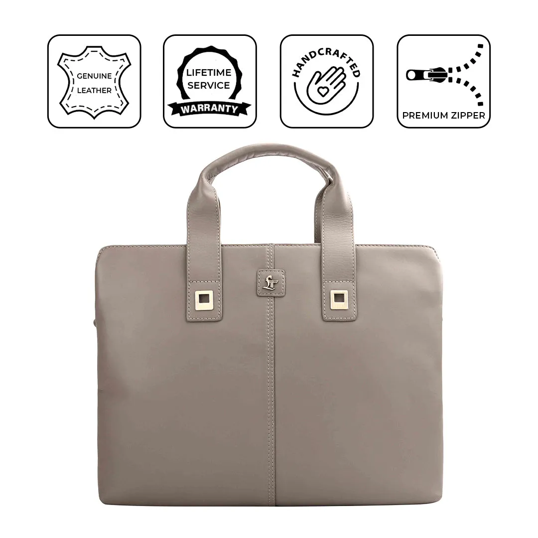 Luxury Corporate Diwali Gift | Georgia Collection | Leather Laptop Bag for Office | Colour - Beige