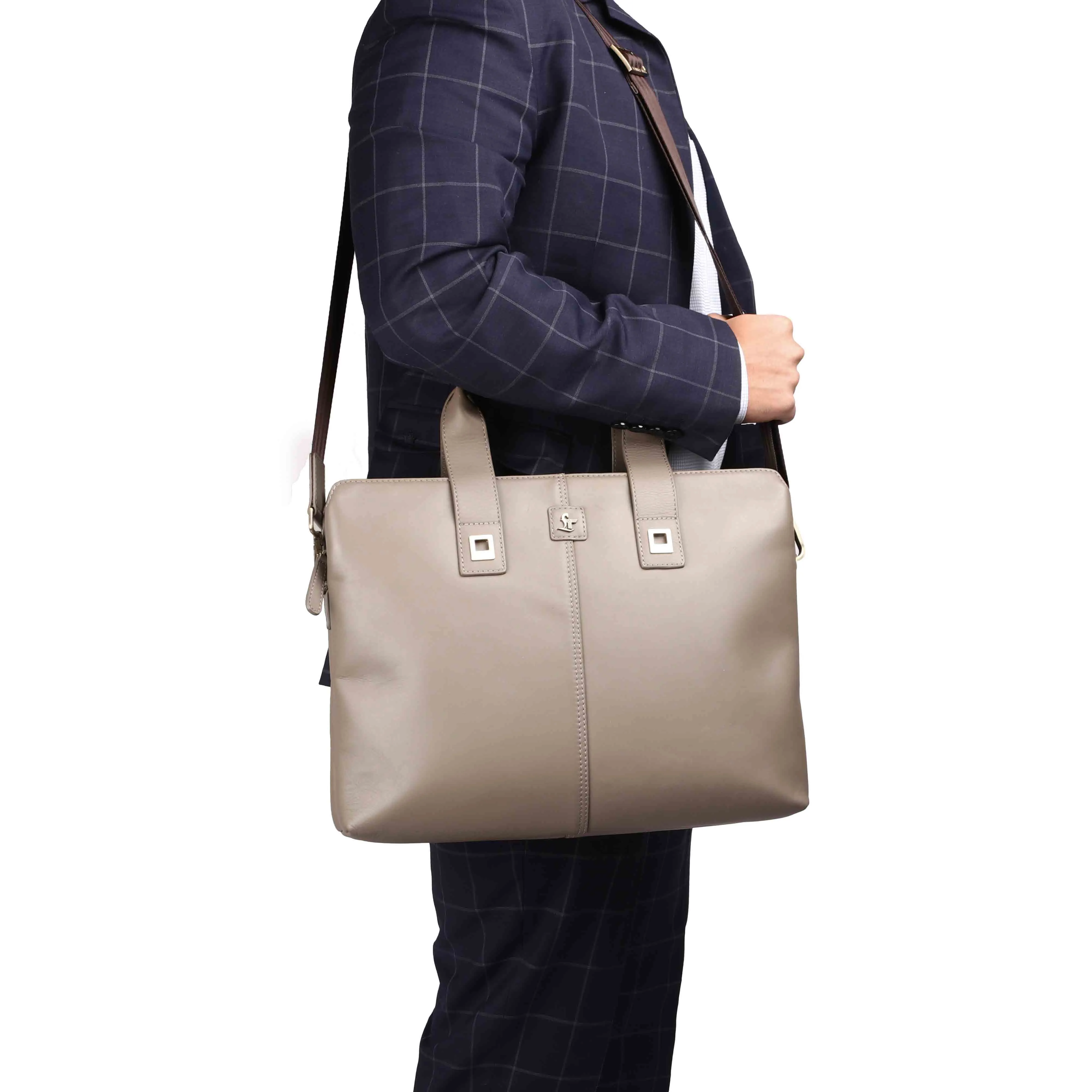 Luxury Corporate Diwali Gift | Georgia Collection | Leather Laptop Bag for Office | Colour - Beige
