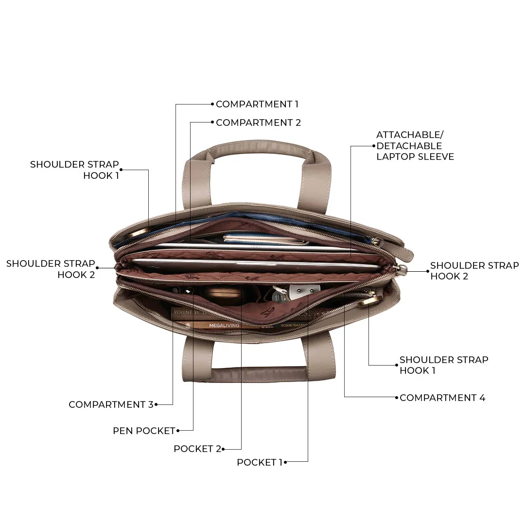 Luxury Corporate Diwali Gift | Georgia Collection | Leather Laptop Bag for Office | Colour - Beige