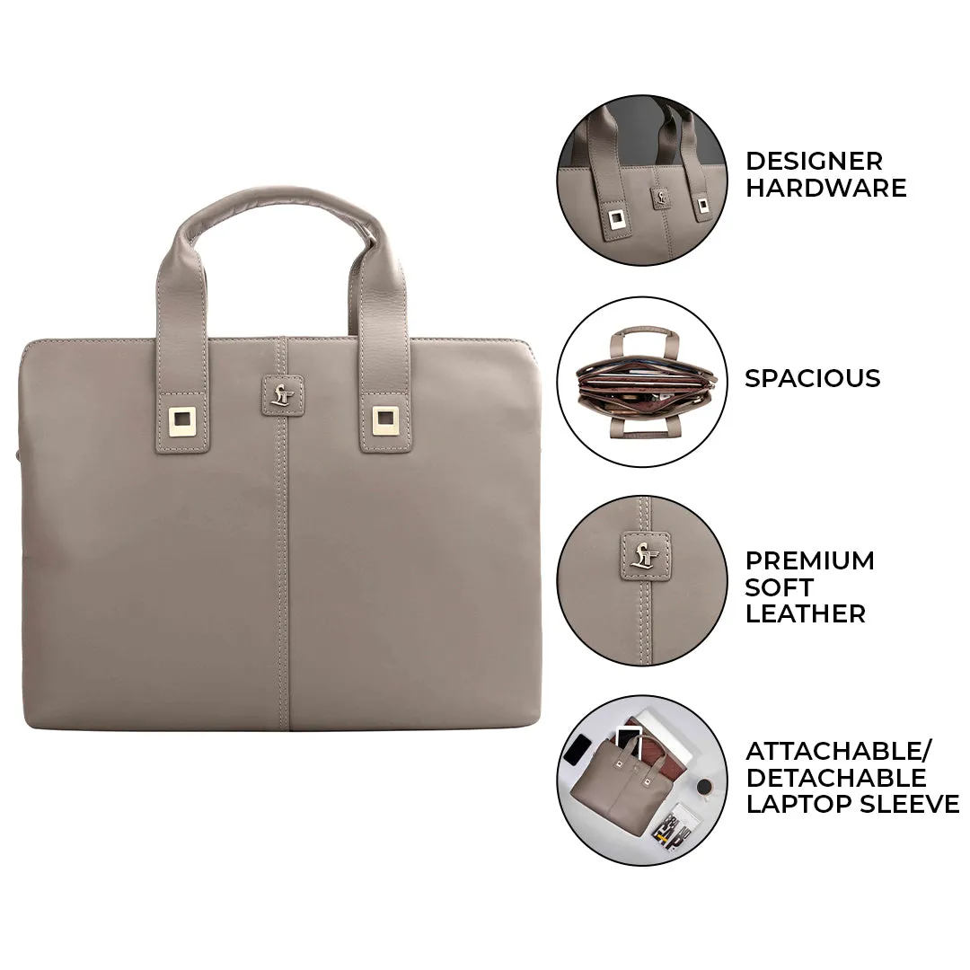 Luxury Corporate Diwali Gift | Georgia Collection | Leather Laptop Bag for Office | Colour - Beige