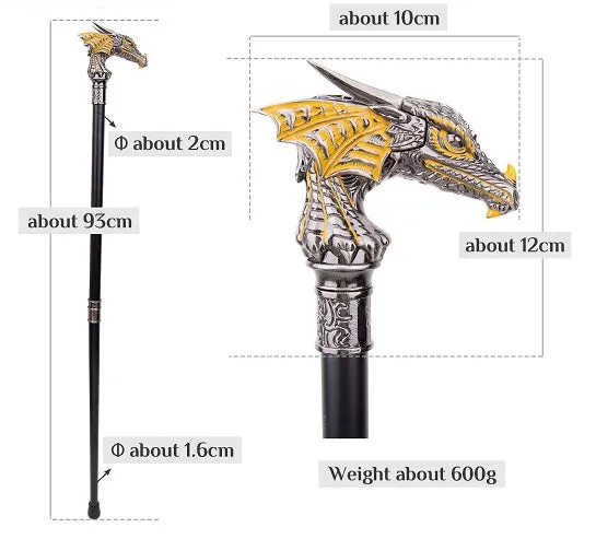 Luxury Gold Black Luxury Dragon Head Handle  Walking Cane Fashion Gentleman  Walking Stick