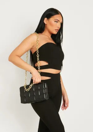 Mabel Black Woven Chain Detail Shoulder Bag
