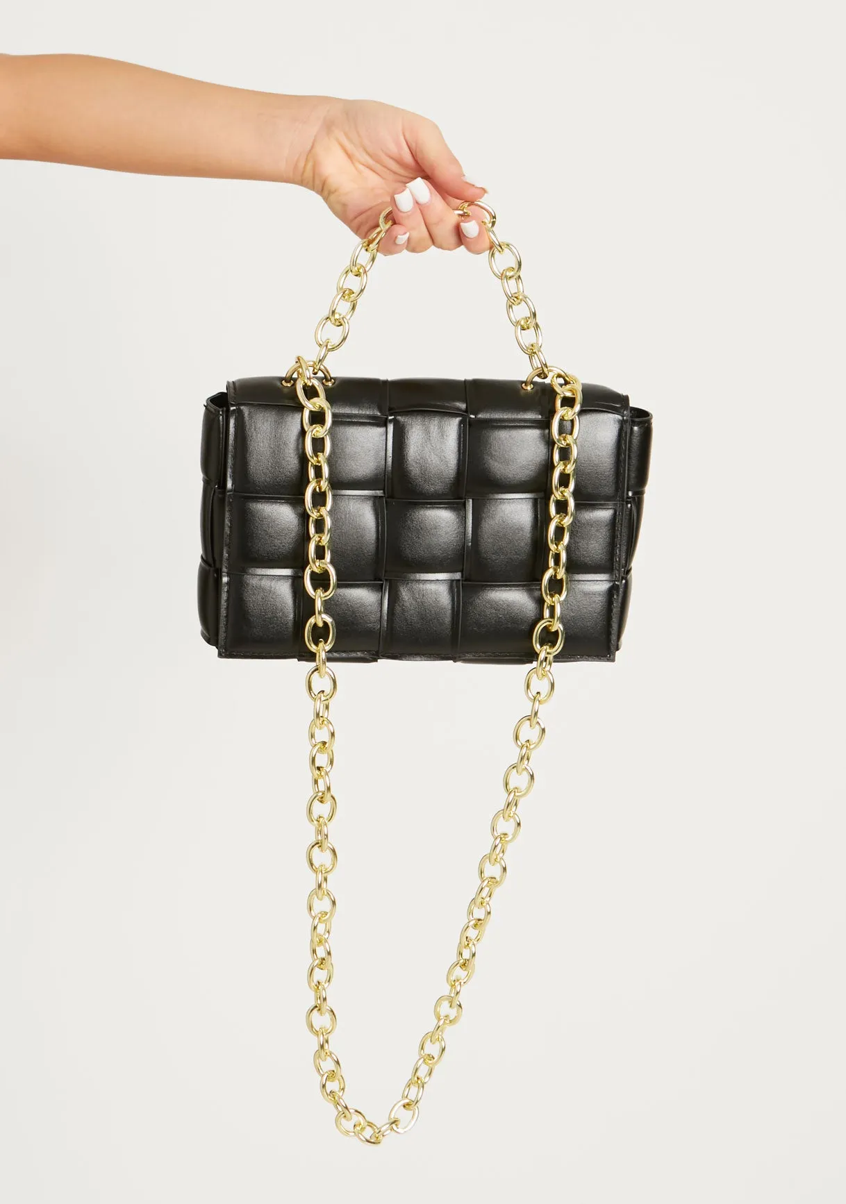 Mabel Black Woven Chain Detail Shoulder Bag