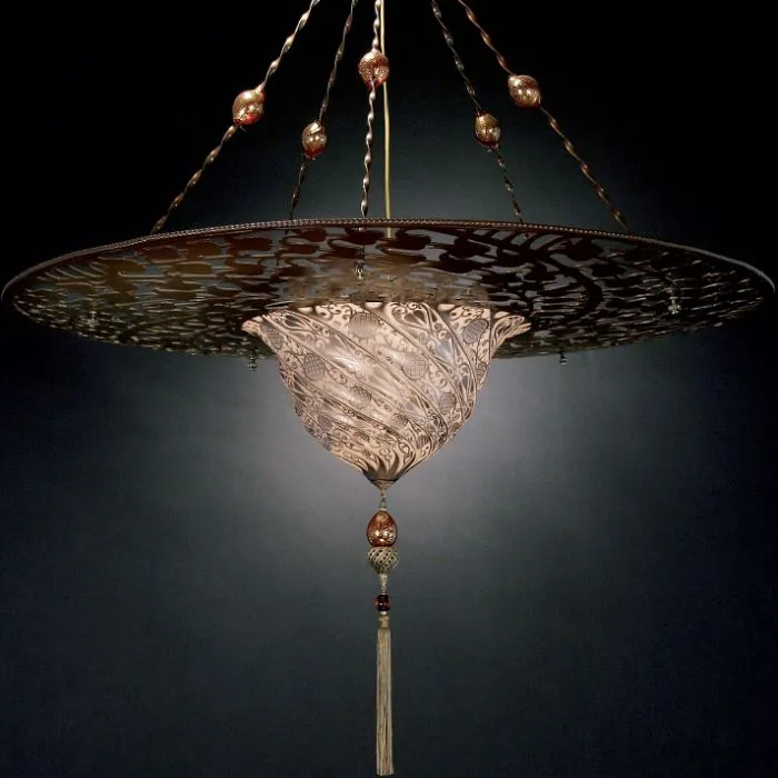 Metre-Wide Fortuny Style Murano Glass Pendant Light In 7 Colours