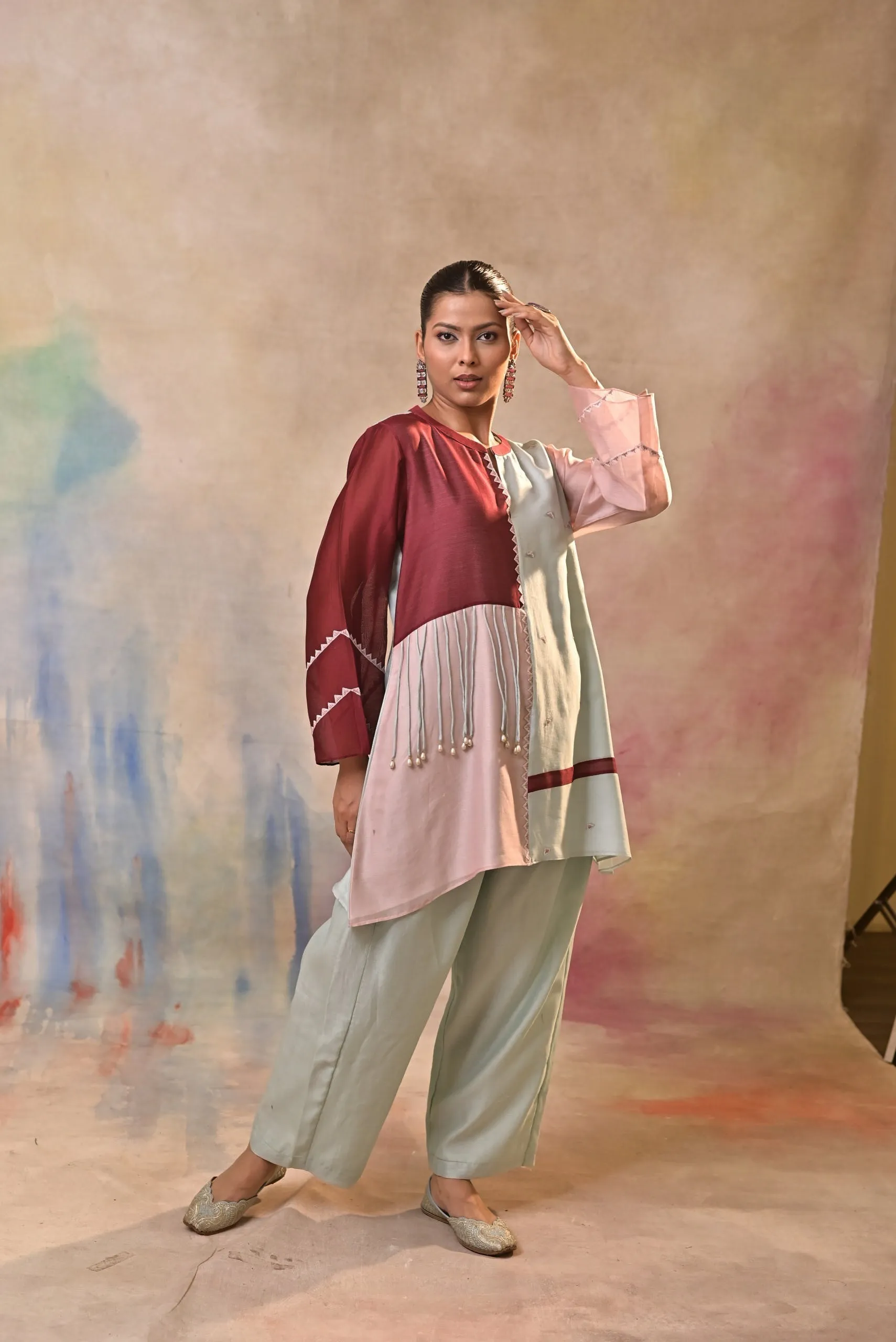 Multicolor Asymmetric Embroidered Cord Set