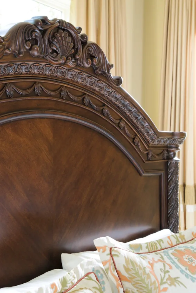 North Shore King Panel Bed with Mirrored Dresser, Chest and Nightstand