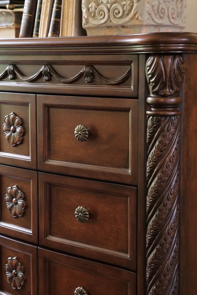 North Shore King Panel Bed with Mirrored Dresser, Chest and Nightstand