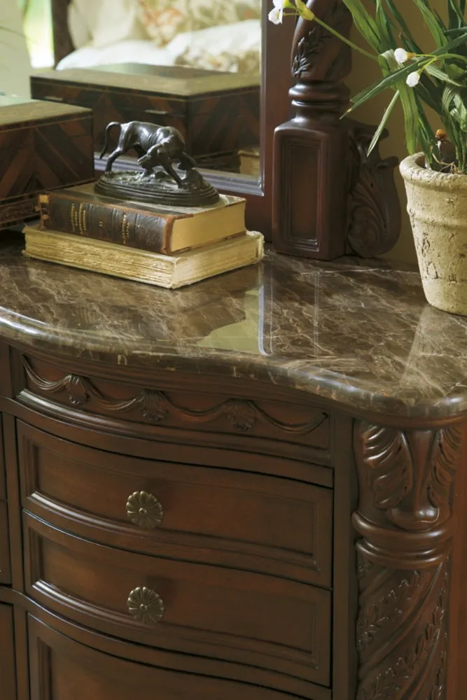 North Shore King Panel Bed with Mirrored Dresser, Chest and Nightstand