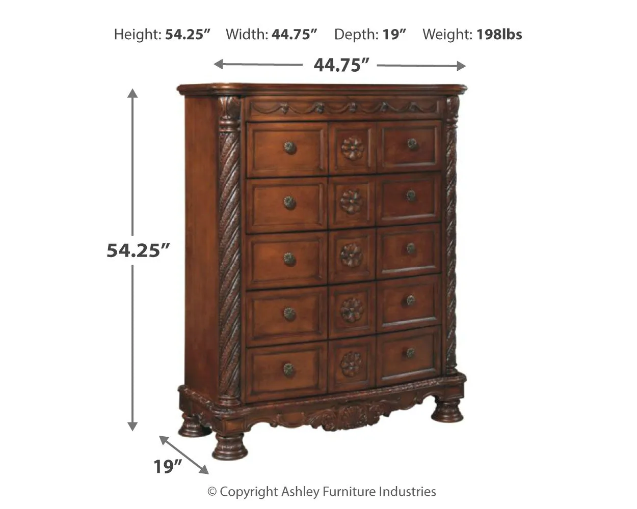 North Shore King Panel Bed with Mirrored Dresser, Chest and Nightstand