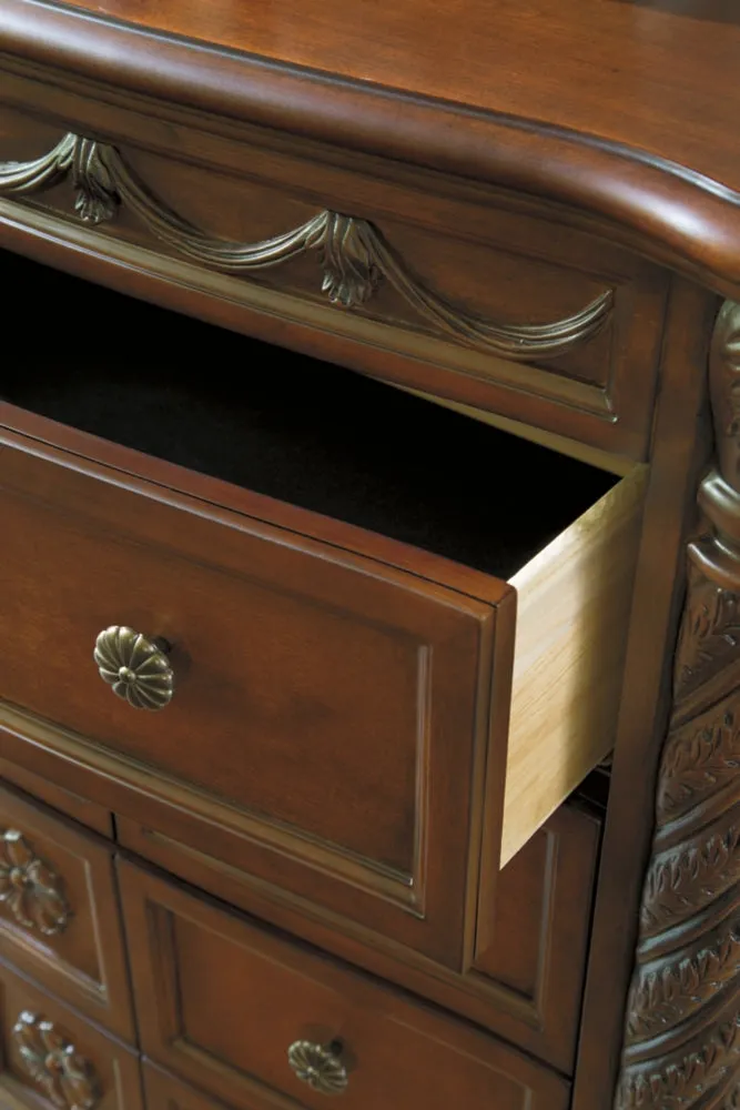 North Shore King Panel Bed with Mirrored Dresser, Chest and Nightstand