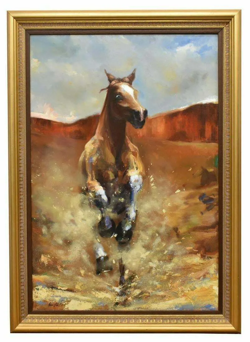Oil on Canvas, Horse, Marcus Hodge (B.1966) "Running Horse", 51" X 35", Handsome