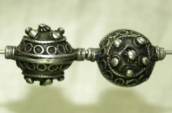 Pair of Silver Berber Beads