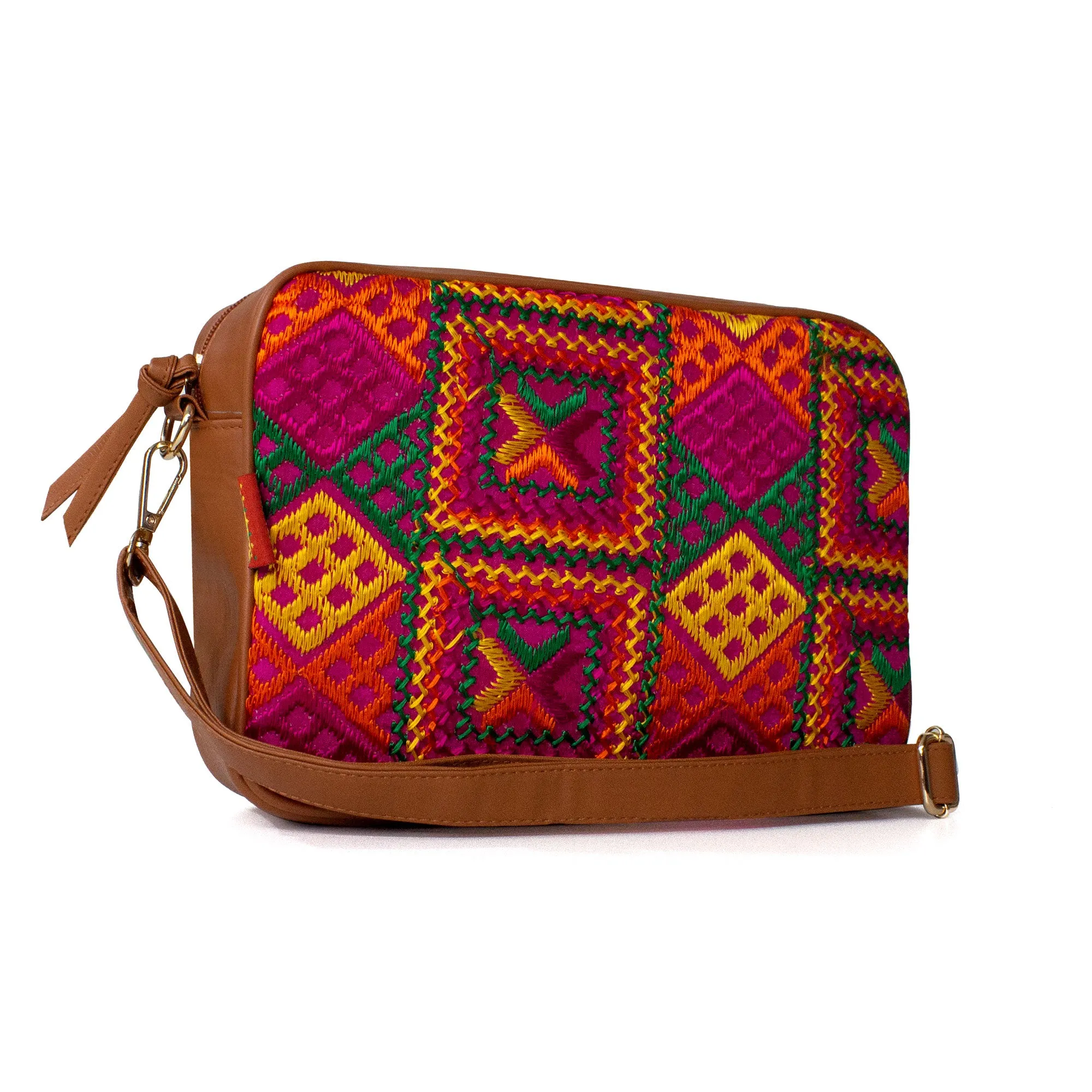 Phulkari Sling Bag- Pink