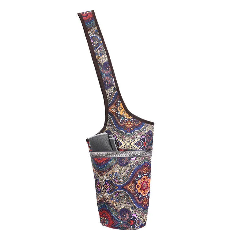 Portable Printed Canvas Yoga Mat Bag with Zipper Pocket