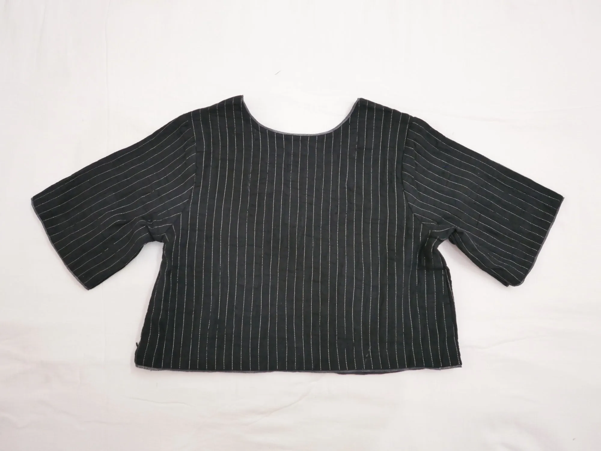Round Neck Zari Quilted Blouse (Solid Black)