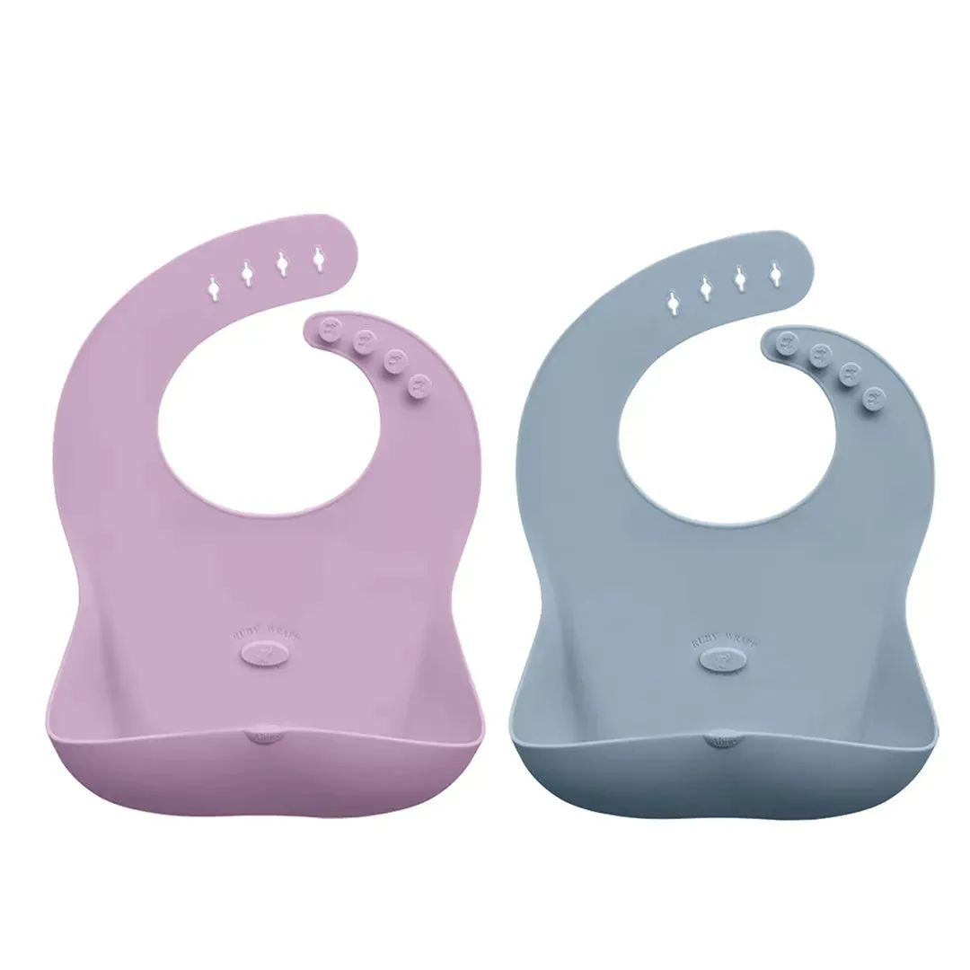 RUBY WRAPP SILICONE BIBS - Grey and Pink Lavender