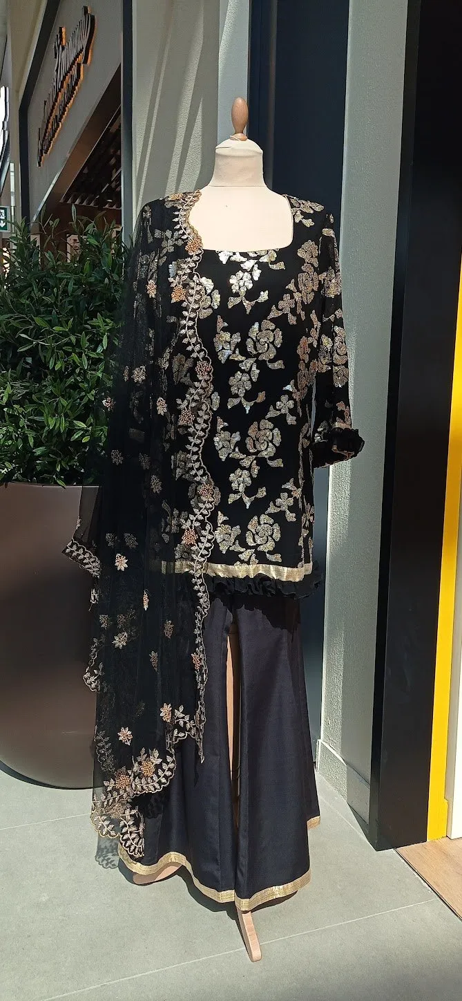 Saisha Black and Gold Large Floral Sequins Co-Ord Suit Set