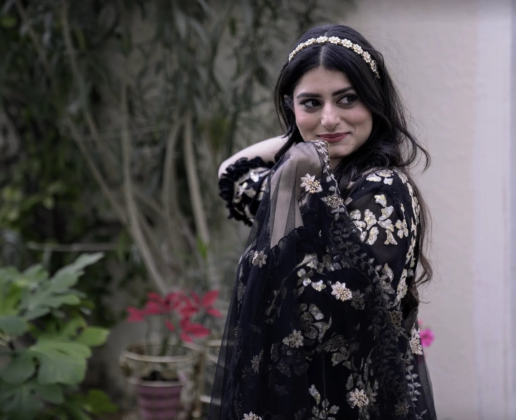 Saisha Black and Gold Large Floral Sequins Co-Ord Suit Set