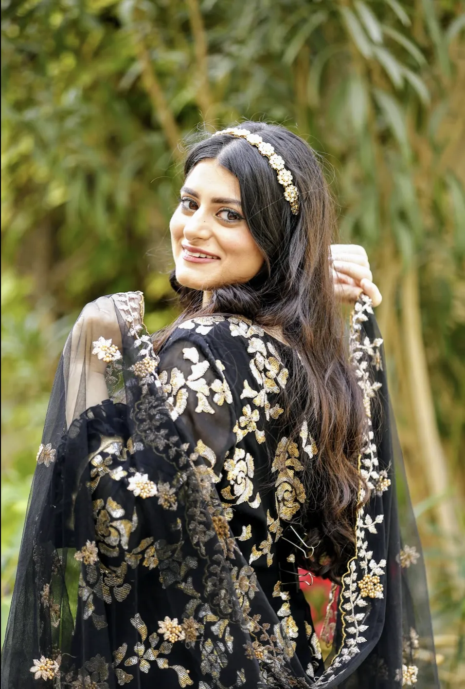 Saisha Black and Gold Large Floral Sequins Co-Ord Suit Set