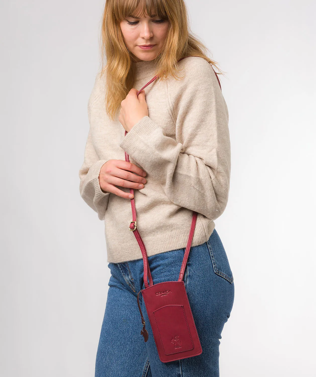 'Siren' Orchid Leather Cross Body Phone Bag