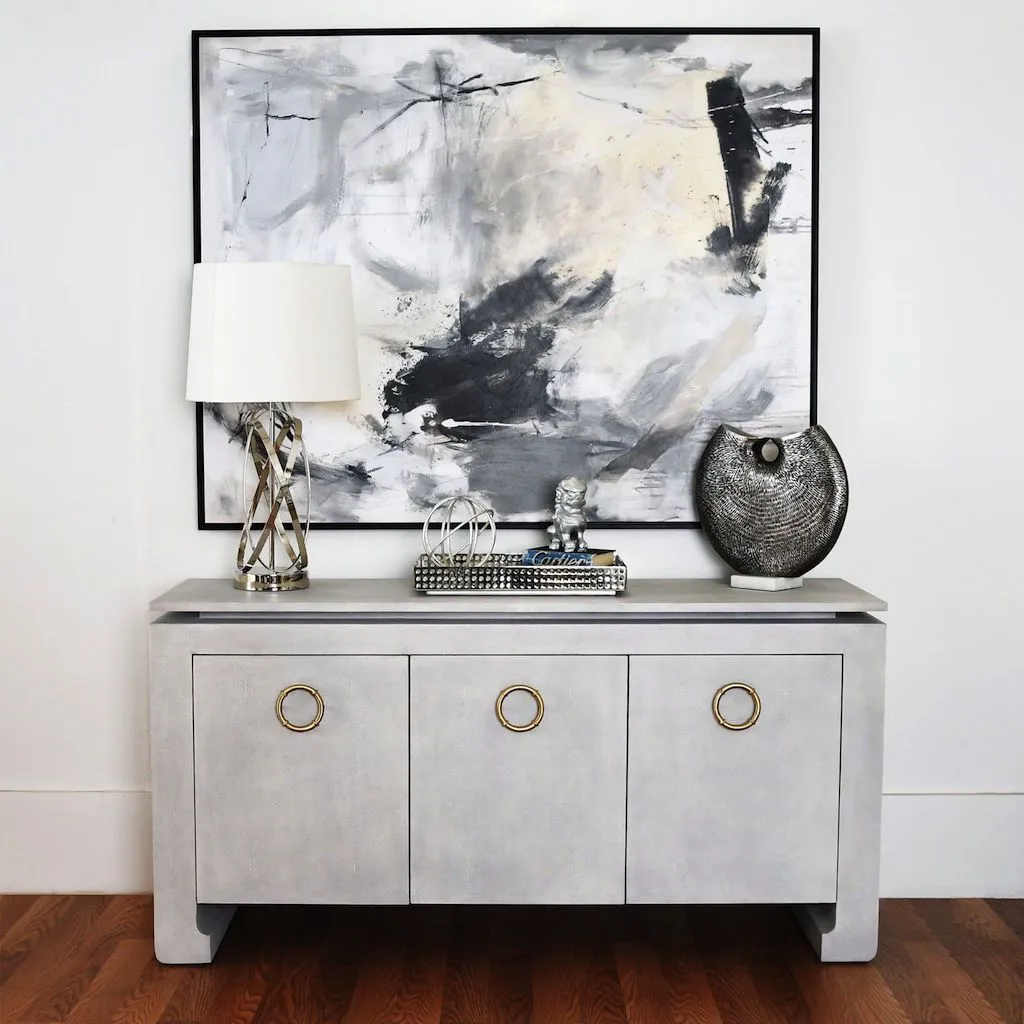 Tilley Light Grey 3-Door Buffet with Antique Brass Hardware