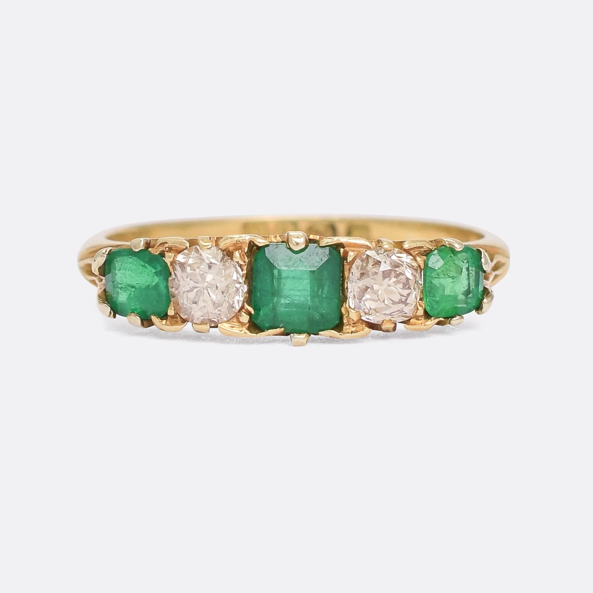 Victorian Emerald & Diamond 5-Stone Ring
