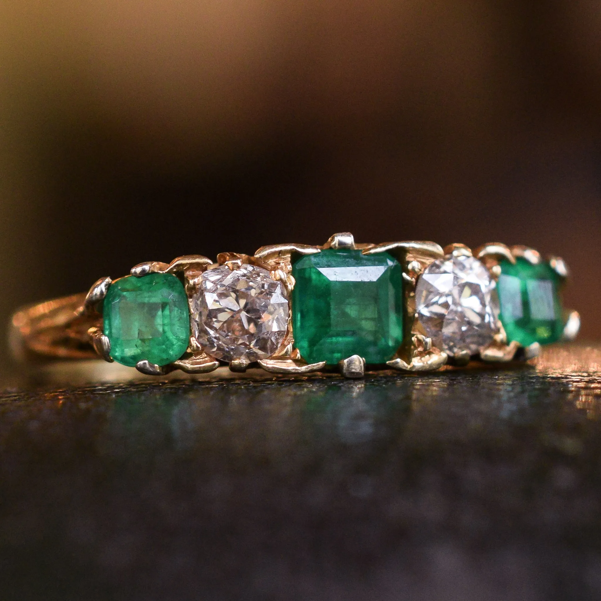 Victorian Emerald & Diamond 5-Stone Ring