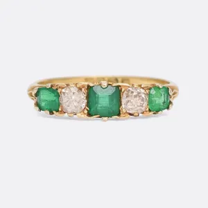 Victorian Emerald & Diamond 5-Stone Ring