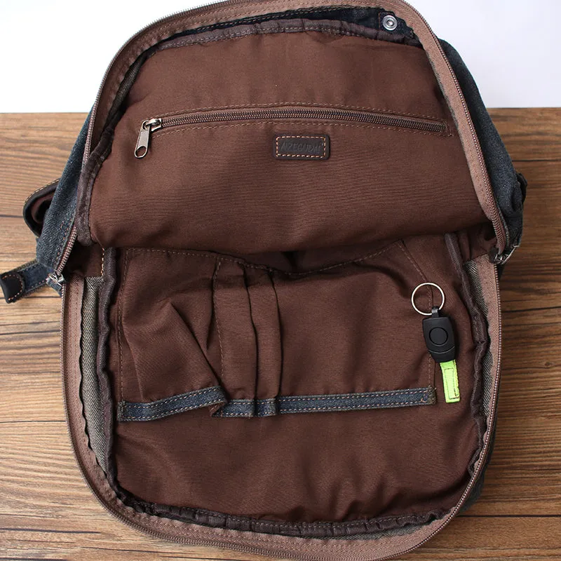 Vintage Denim Blue Mens Backpack Bag School Backpack Blue Denim Laptop Backpack For Men