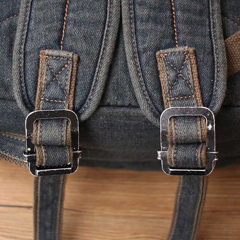 Vintage Denim Blue Mens Backpack Bag School Backpack Blue Denim Laptop Backpack For Men