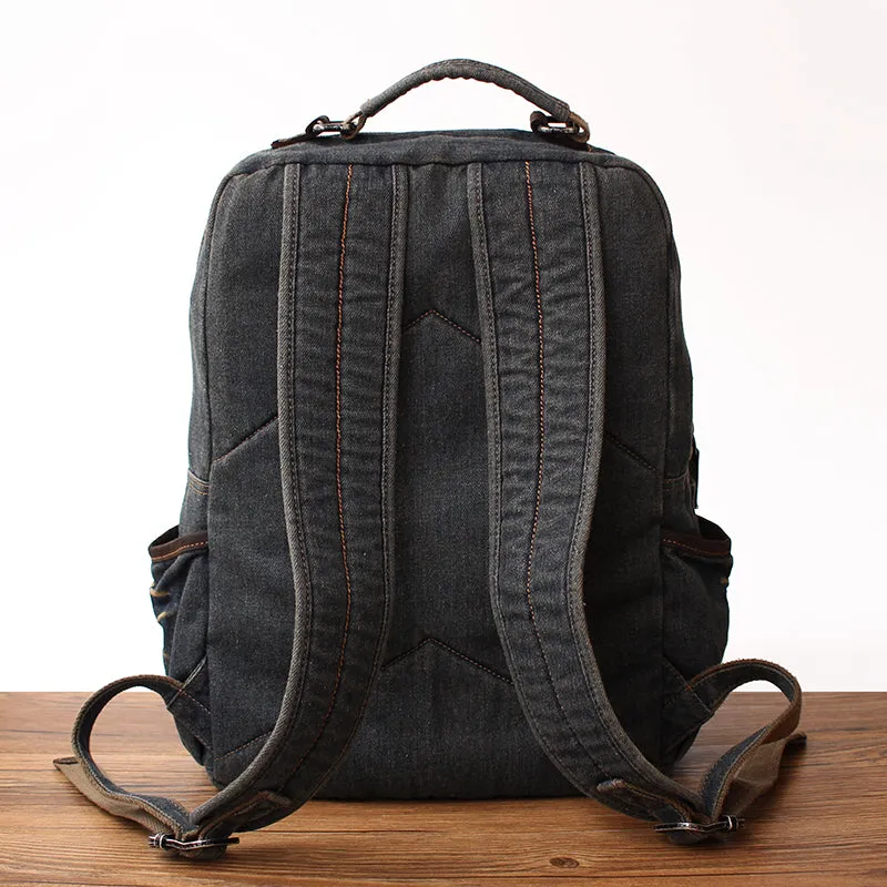 Vintage Denim Blue Mens Backpack Bag School Backpack Blue Denim Laptop Backpack For Men