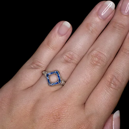 VINTAGE STYLE DIAMOND SAPPHIRE HALO ROUND CUSHION ENGAGEMENT RING SETTING 6MM