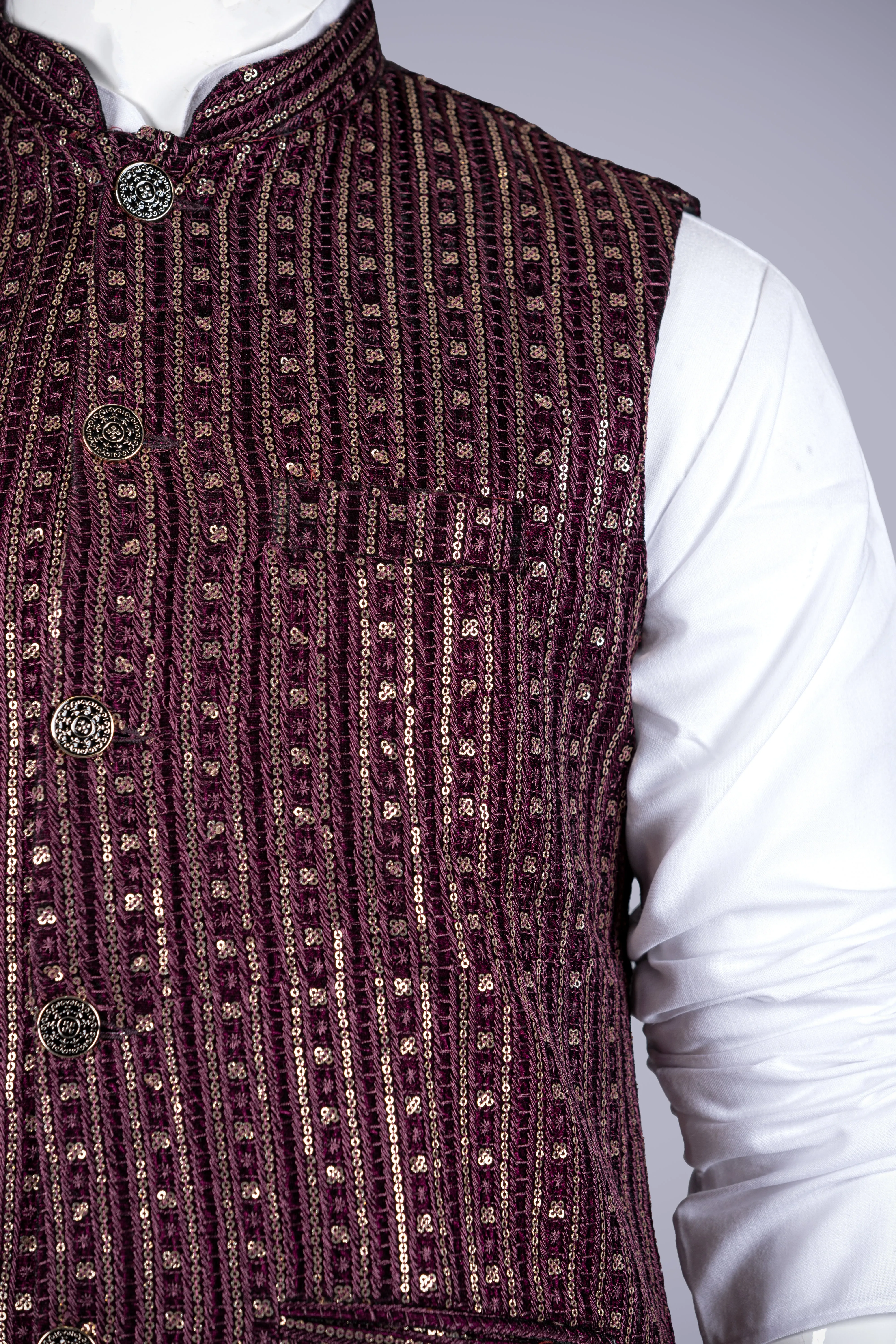 Wine Velvet Koti with Zari Sikons Work