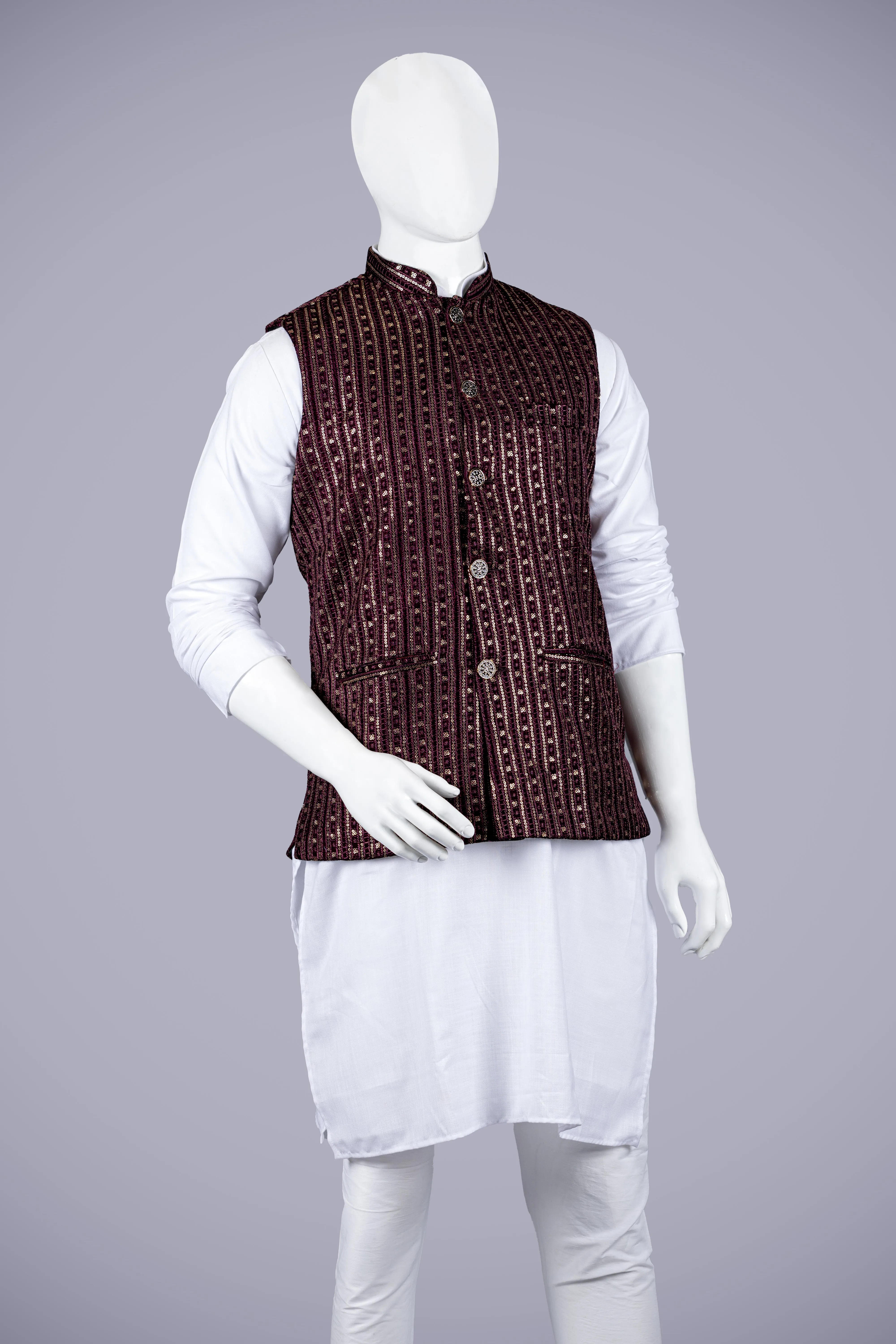 Wine Velvet Koti with Zari Sikons Work
