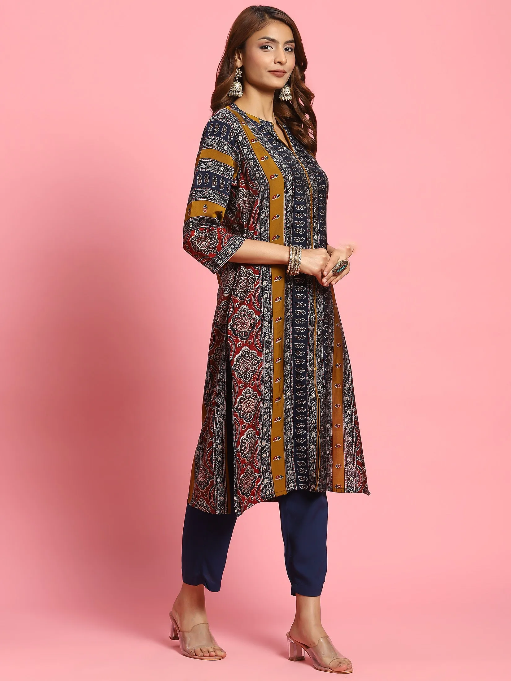 Women Olive Ornamental Printed Kurta