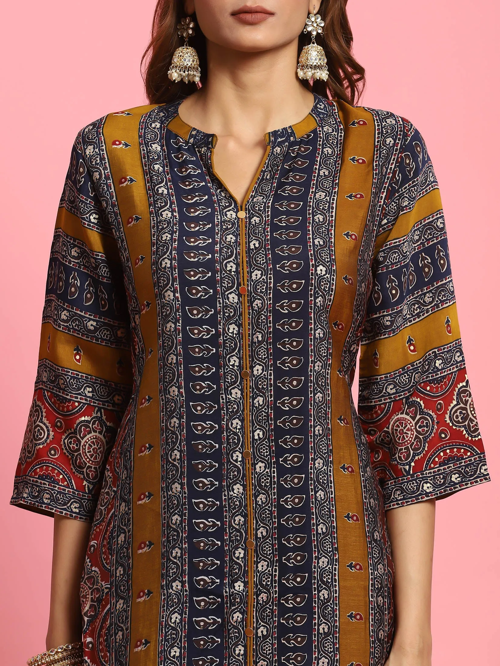 Women Olive Ornamental Printed Kurta