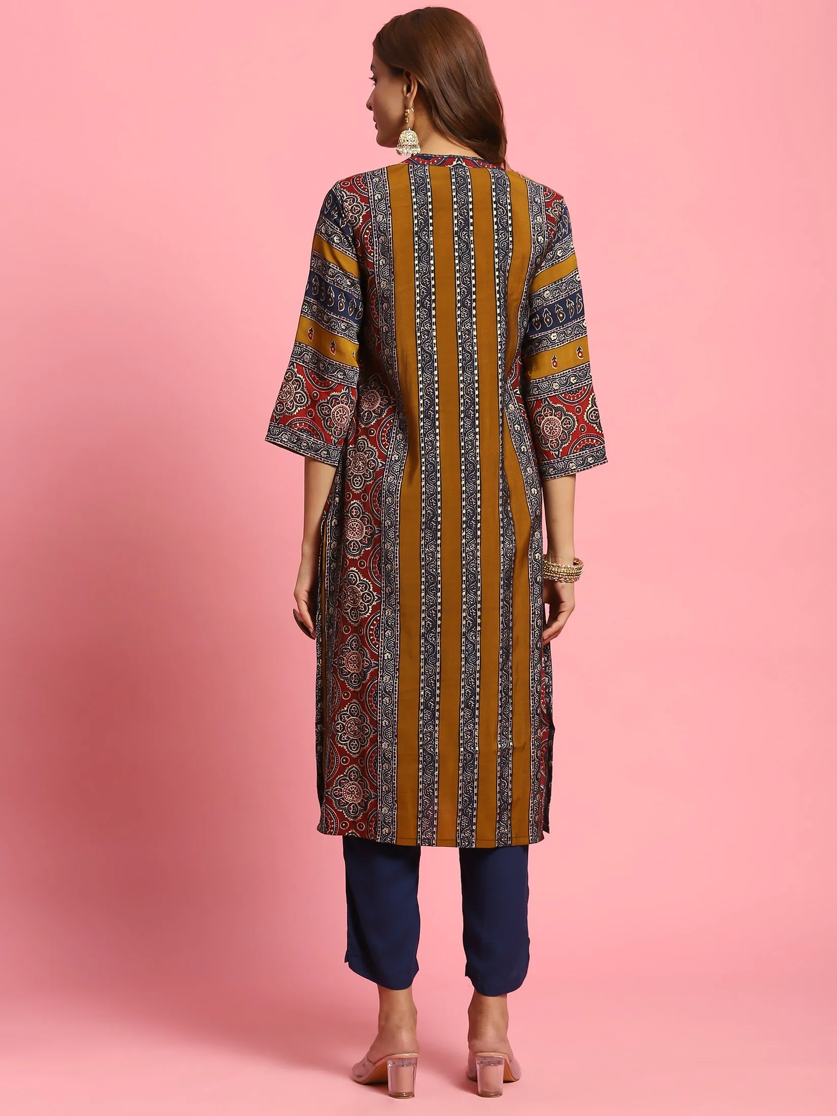 Women Olive Ornamental Printed Kurta