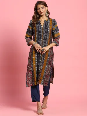Women Olive Ornamental Printed Kurta