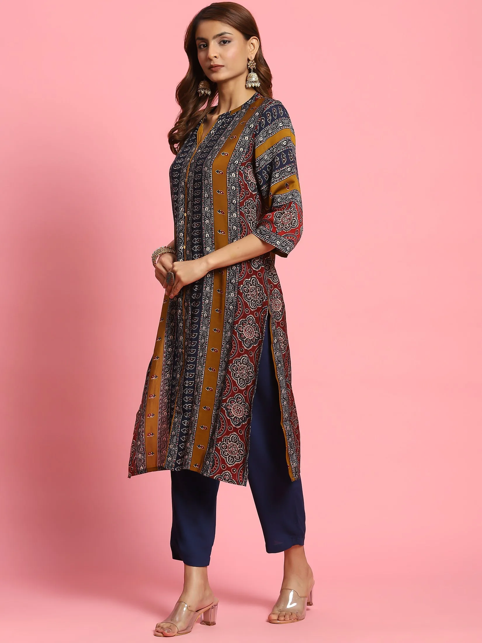 Women Olive Ornamental Printed Kurta