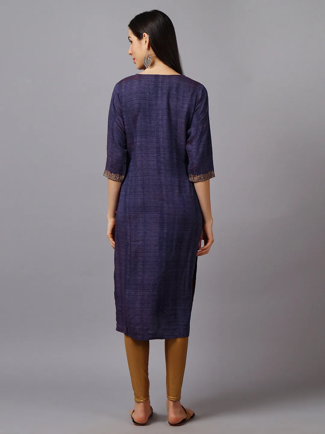 Women Purple Ornamental Printed Kurta