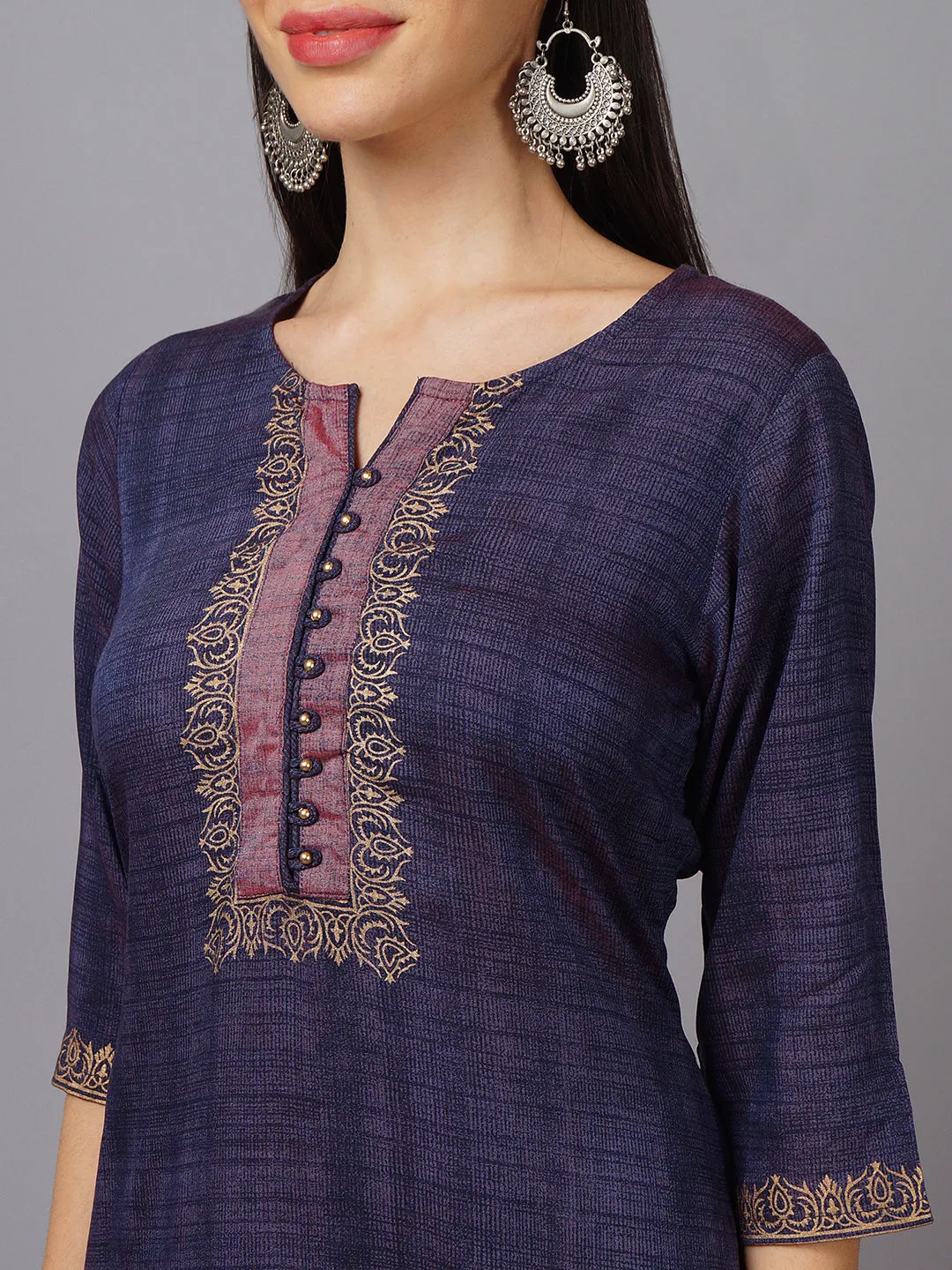 Women Purple Ornamental Printed Kurta