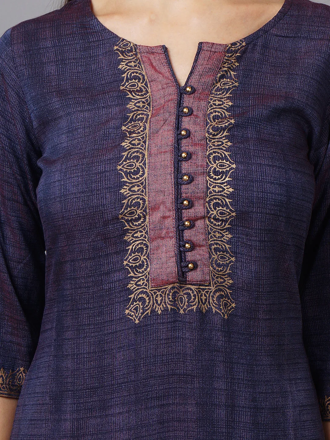 Women Purple Ornamental Printed Kurta